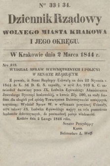 Dziennik Rządowy Wolnego Miasta Krakowa i Jego Okręgu. 1844, nr 33-34