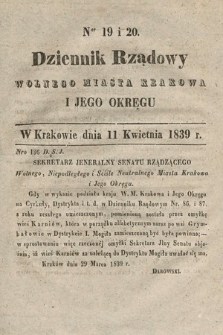 Dziennik Rządowy Wolnego Miasta Krakowa i Jego Okręgu. 1839, nr 19-20