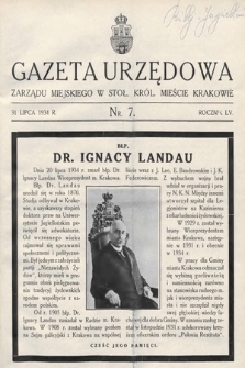 Gazeta Urzędowa Zarządu Miejskiego w Stoł. Król. Mieście Krakowie. 1934, nr 7