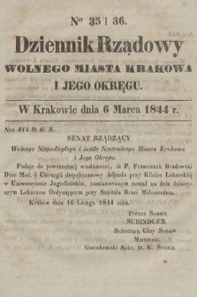 Dziennik Rządowy Wolnego Miasta Krakowa i Jego Okręgu. 1844, nr 35-36