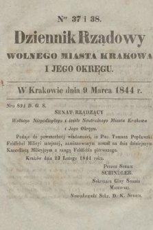 Dziennik Rządowy Wolnego Miasta Krakowa i Jego Okręgu. 1844, nr 37-38
