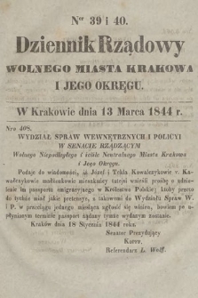 Dziennik Rządowy Wolnego Miasta Krakowa i Jego Okręgu. 1844, nr 39-40