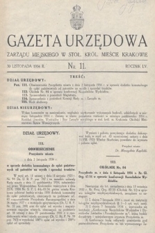 Gazeta Urzędowa Zarządu Miejskiego w Stoł. Król. Mieście Krakowie. 1934, nr 11