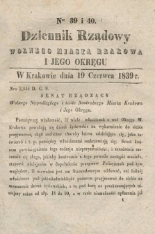 Dziennik Rządowy Wolnego Miasta Krakowa i Jego Okręgu. 1839, nr 39-40