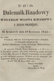 Dziennik Rządowy Wolnego Miasta Krakowa i Jego Okręgu. 1844, nr 57-58