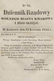 Dziennik Rządowy Wolnego Miasta Krakowa i Jego Okręgu. 1844, nr 61