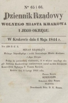 Dziennik Rządowy Wolnego Miasta Krakowa i Jego Okręgu. 1844, nr 65-66