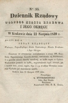 Dziennik Rządowy Wolnego Miasta Krakowa i Jego Okręgu. 1839, nr 55