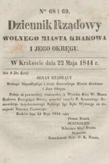 Dziennik Rządowy Wolnego Miasta Krakowa i Jego Okręgu. 1844, nr 68-69