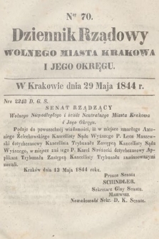 Dziennik Rządowy Wolnego Miasta Krakowa i Jego Okręgu. 1844, nr 70