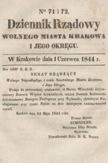 Dziennik Rządowy Wolnego Miasta Krakowa i Jego Okręgu. 1844, nr 71-72