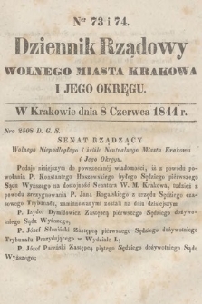 Dziennik Rządowy Wolnego Miasta Krakowa i Jego Okręgu. 1844, nr 73-74