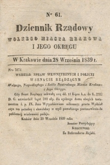 Dziennik Rządowy Wolnego Miasta Krakowa i Jego Okręgu. 1839, nr 61