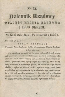 Dziennik Rządowy Wolnego Miasta Krakowa i Jego Okręgu. 1839, nr 62