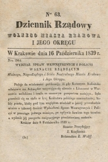 Dziennik Rządowy Wolnego Miasta Krakowa i Jego Okręgu. 1839, nr 63