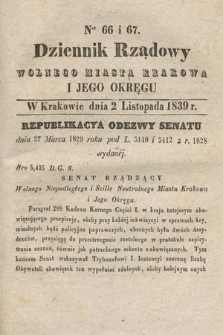 Dziennik Rządowy Wolnego Miasta Krakowa i Jego Okręgu. 1839, nr 66-67