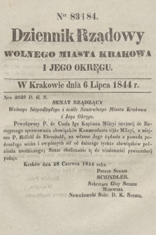 Dziennik Rządowy Wolnego Miasta Krakowa i Jego Okręgu. 1844, nr 83-84