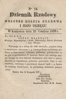 Dziennik Rządowy Wolnego Miasta Krakowa i Jego Okręgu. 1839, nr 75