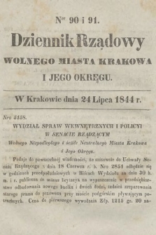 Dziennik Rządowy Wolnego Miasta Krakowa i Jego Okręgu. 1844, nr 90-91