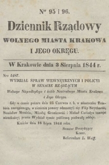 Dziennik Rządowy Wolnego Miasta Krakowa i Jego Okręgu. 1844, nr 95-96