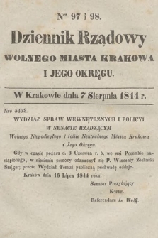 Dziennik Rządowy Wolnego Miasta Krakowa i Jego Okręgu. 1844, nr 97-98