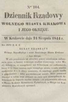 Dziennik Rządowy Wolnego Miasta Krakowa i Jego Okręgu. 1844, nr 104