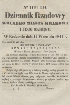 Dziennik Rządowy Wolnego Miasta Krakowa i Jego Okręgu. 1844, nr 113-114