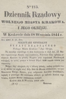 Dziennik Rządowy Wolnego Miasta Krakowa i Jego Okręgu. 1844, nr 115