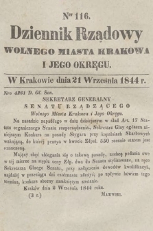 Dziennik Rządowy Wolnego Miasta Krakowa i Jego Okręgu. 1844, nr 116