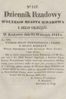 Dziennik Rządowy Wolnego Miasta Krakowa i Jego Okręgu. 1844, nr 117