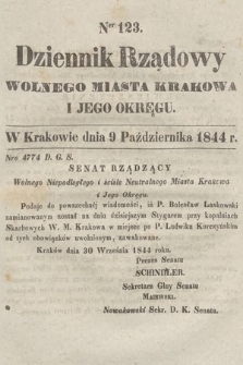 Dziennik Rządowy Wolnego Miasta Krakowa i Jego Okręgu. 1844, nr 123