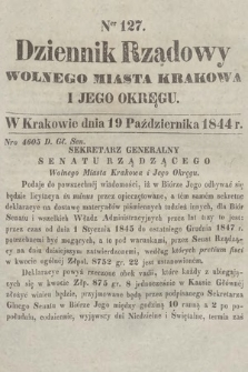 Dziennik Rządowy Wolnego Miasta Krakowa i Jego Okręgu. 1844, nr 127