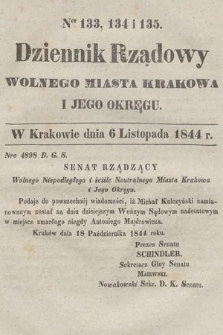Dziennik Rządowy Wolnego Miasta Krakowa i Jego Okręgu. 1844, nr 133-135
