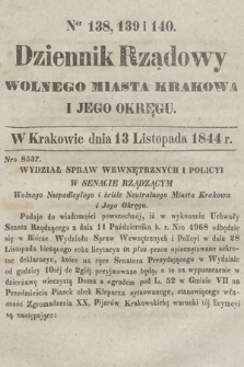 Dziennik Rządowy Wolnego Miasta Krakowa i Jego Okręgu. 1844, nr 138-140