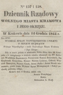Dziennik Rządowy Wolnego Miasta Krakowa i Jego Okręgu. 1844, nr 157-158