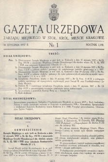 Gazeta Urzędowa Zarządu Miejskiego w Stoł. Król. Mieście Krakowie. 1937, nr 1