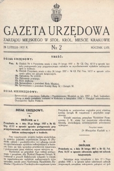 Gazeta Urzędowa Zarządu Miejskiego w Stoł. Król. Mieście Krakowie. 1937, nr 2