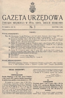 Gazeta Urzędowa Zarządu Miejskiego w Stoł. Król. Mieście Krakowie. 1937, nr 3