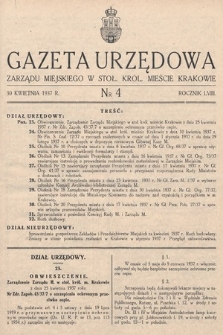 Gazeta Urzędowa Zarządu Miejskiego w Stoł. Król. Mieście Krakowie. 1937, nr 4