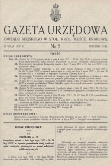 Gazeta Urzędowa Zarządu Miejskiego w Stoł. Król. Mieście Krakowie. 1937, nr 5