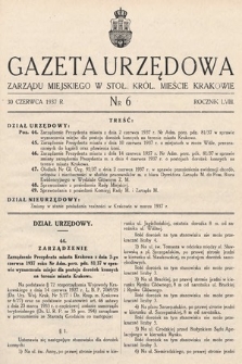 Gazeta Urzędowa Zarządu Miejskiego w Stoł. Król. Mieście Krakowie. 1937, nr 6