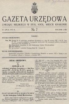 Gazeta Urzędowa Zarządu Miejskiego w Stoł. Król. Mieście Krakowie. 1937, nr 7