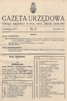 Gazeta Urzędowa Zarządu Miejskiego w Stoł. Król. Mieście Krakowie. 1937, nr 9
