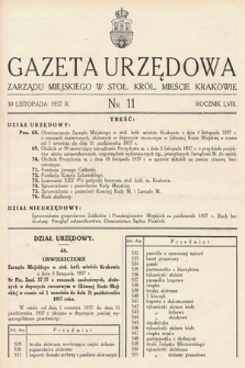Gazeta Urzędowa Zarządu Miejskiego w Stoł. Król. Mieście Krakowie. 1937, nr 11