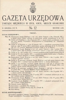 Gazeta Urzędowa Zarządu Miejskiego w Stoł. Król. Mieście Krakowie. 1937, nr 12