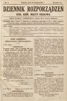 Dziennik Rozporządzeń Stoł. Król. Miasta Krakowa. 1931, nr 4