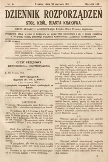 Dziennik Rozporządzeń Stoł. Król. Miasta Krakowa. 1931, nr 6