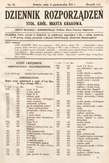 Dziennik Rozporządzeń Stoł. Król. Miasta Krakowa. 1931, nr 10