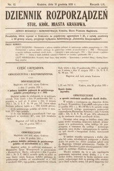 Dziennik Rozporządzeń Stoł. Król. Miasta Krakowa. 1931, nr 12