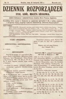 Dziennik Rozporządzeń Stoł. Król. Miasta Krakowa. 1931, nr 11